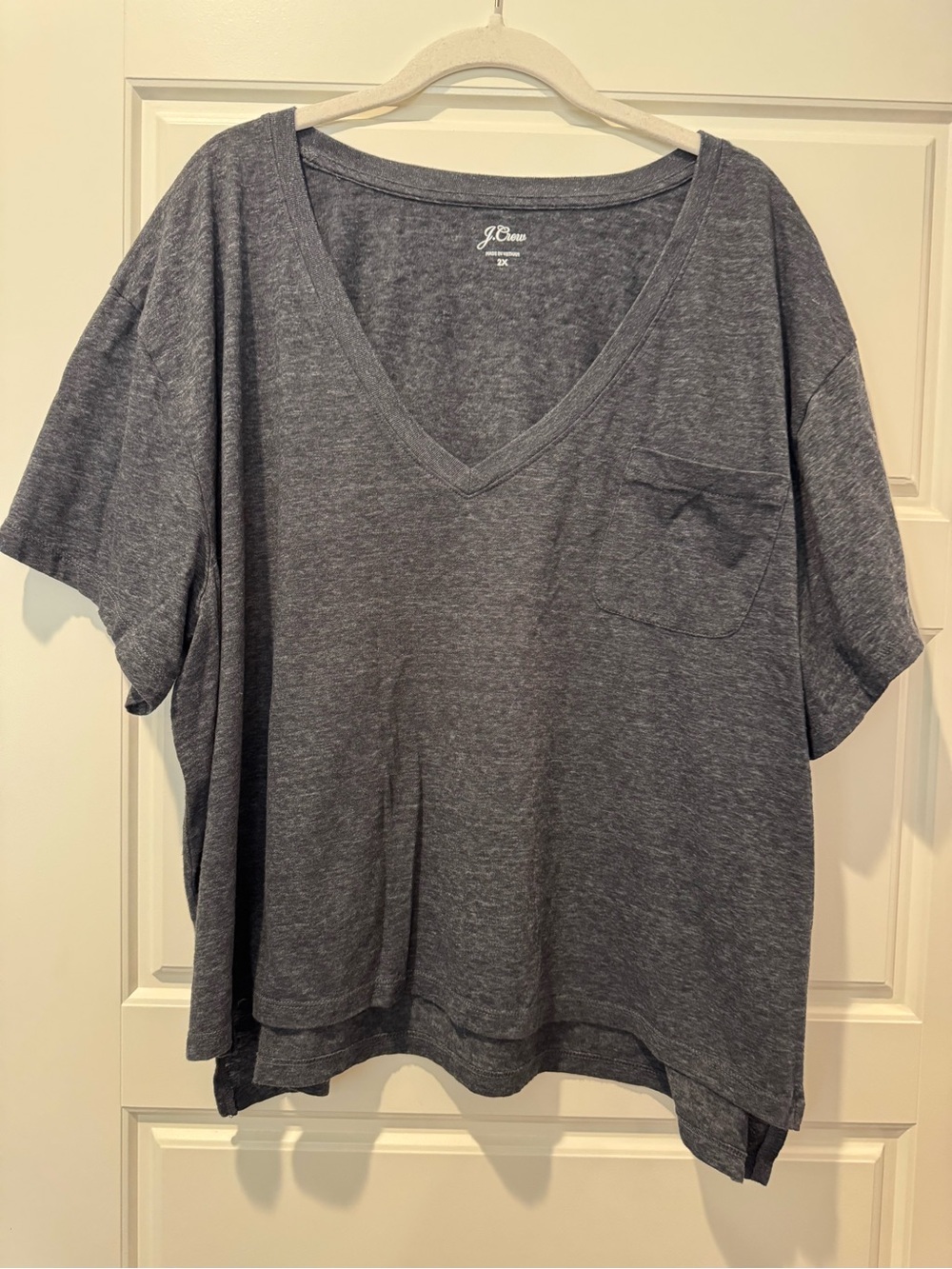 J. Crew 2X Gray Knit V-Neck Cropped Shirt